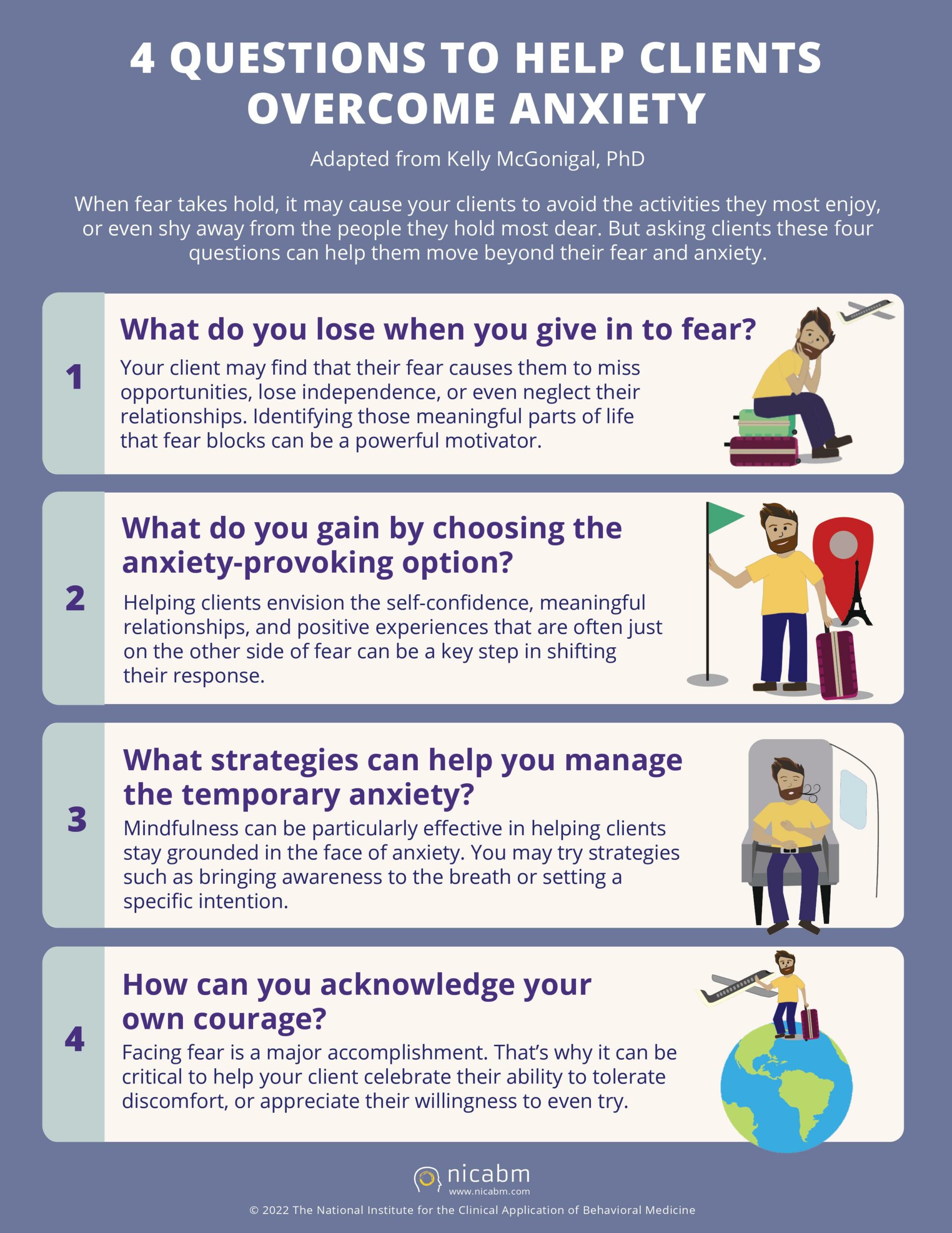 Four Questions to Help Clients Overcome Anxiety - NICABM Infographic