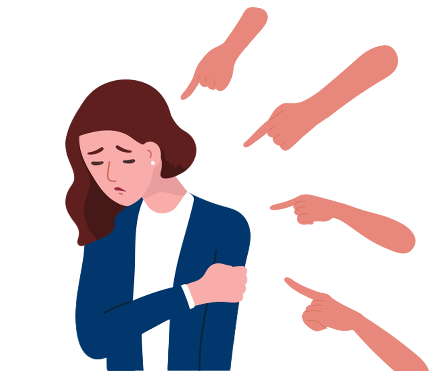 fingers pointing at an ashamed woman