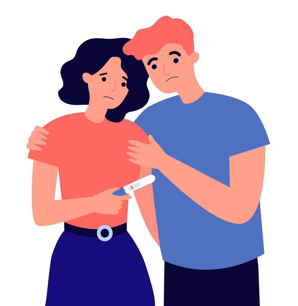 Sad couple holding pregnancy test with negative result