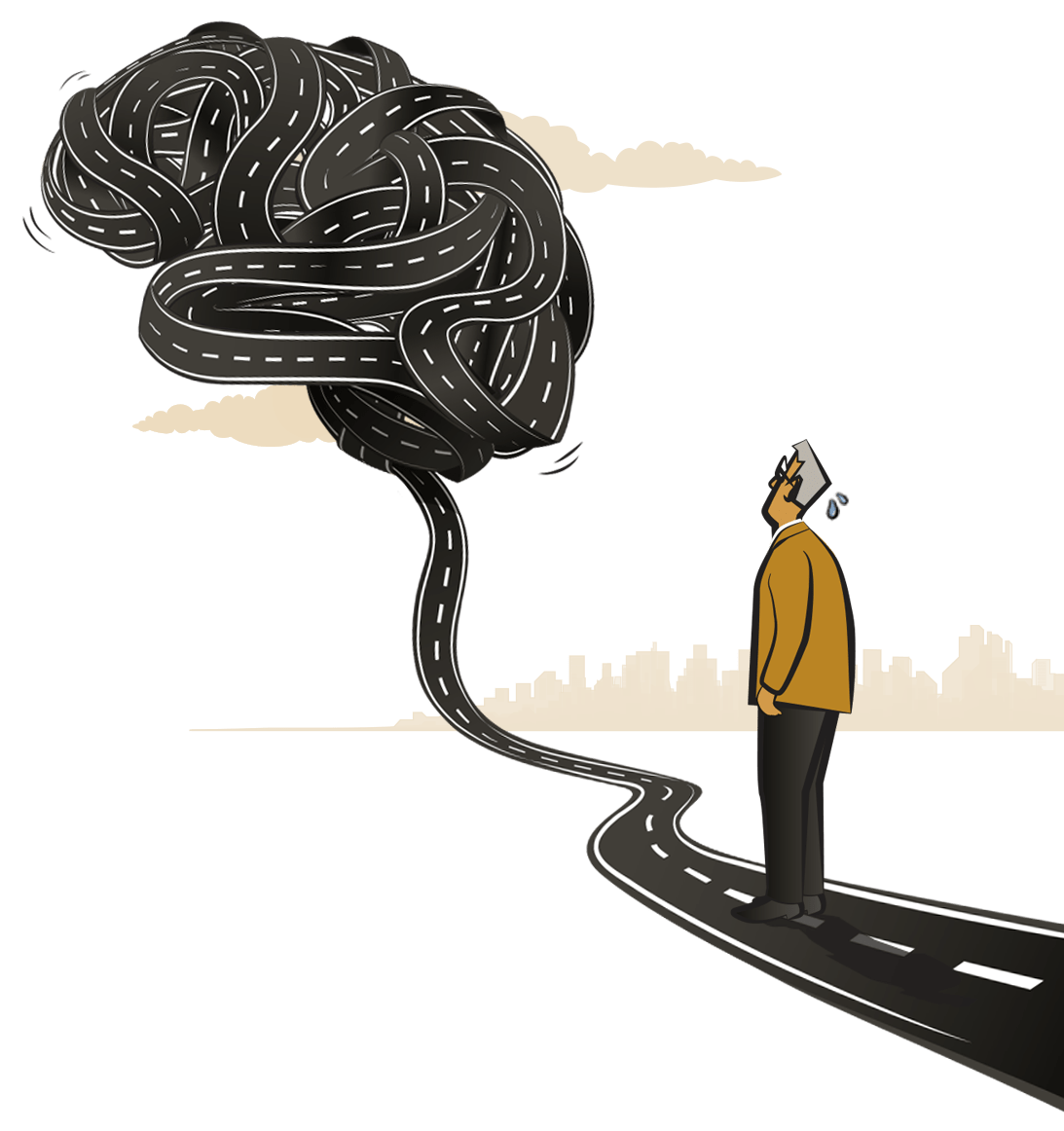 road tangled in a brain shape